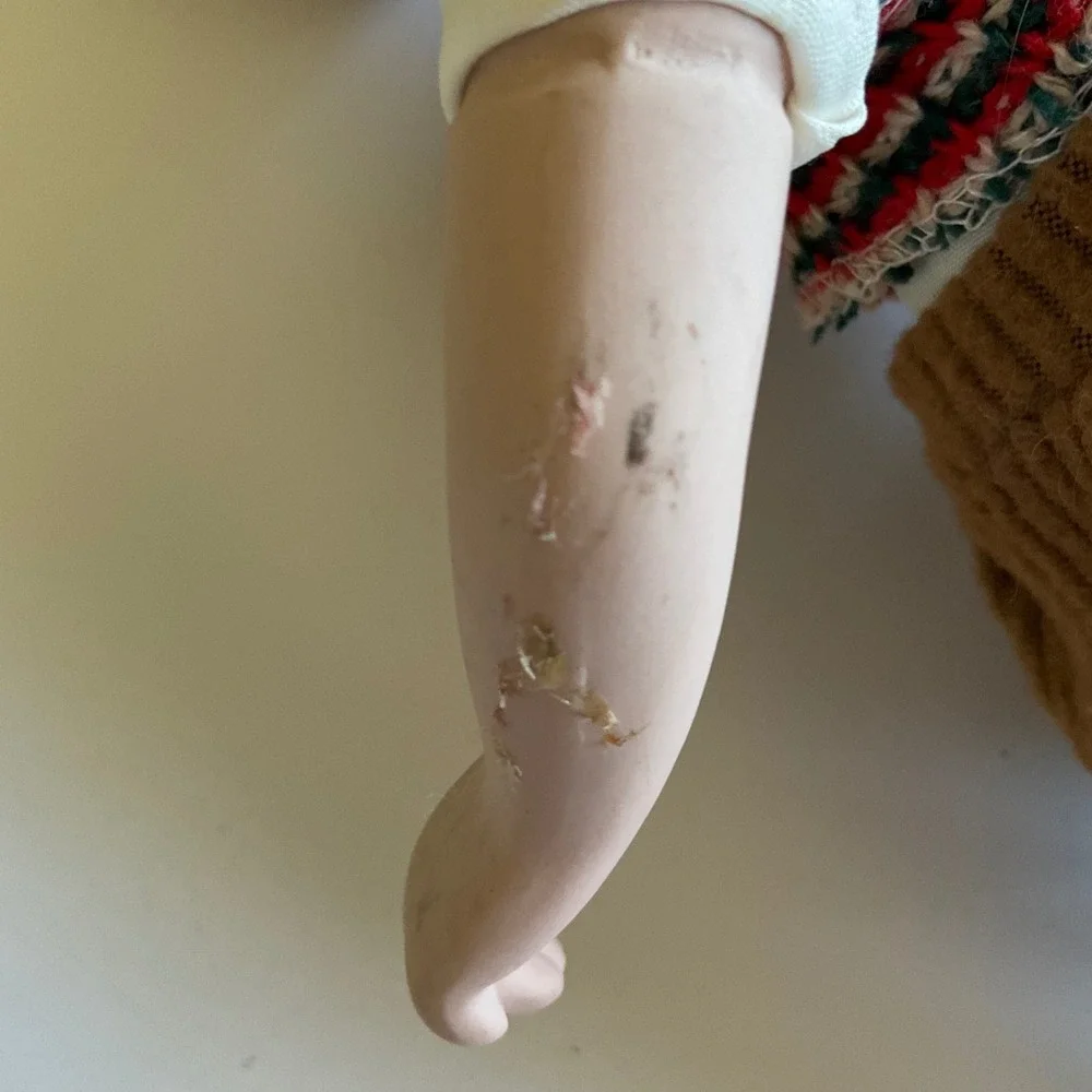 Vintage Porcelain Boy Doll Green‎ Eyes Knit Vest Corduroy Pants 12